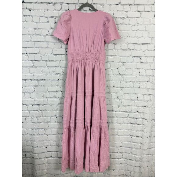 Anthropologie Somerset Pink Linen Blend Smocked Maxi Dress Womens Size XS - Picture 11 of 15